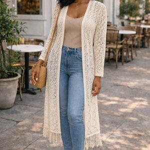 Openfront Crochet Longline Cardigan - Cream